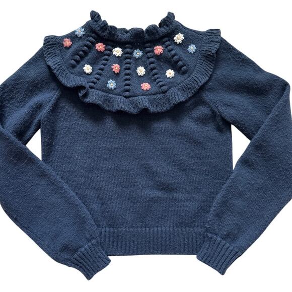 SAYLOR Preppy Embroidered Floral Pom-Pom Ruffled Sweater Size XS - Picture 4 of 8